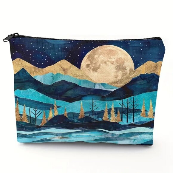 Cosmetic Bag Handbags - Cosmetic Bag Mountains Moon Stars Trees Makeup Trendy Pouch Travel Storage NEW